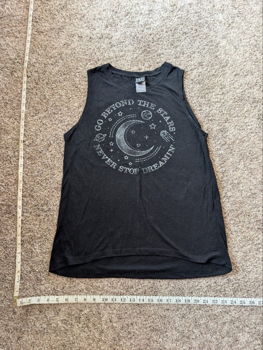 Black Sleeveless Graphic Tank with Crescent Moon